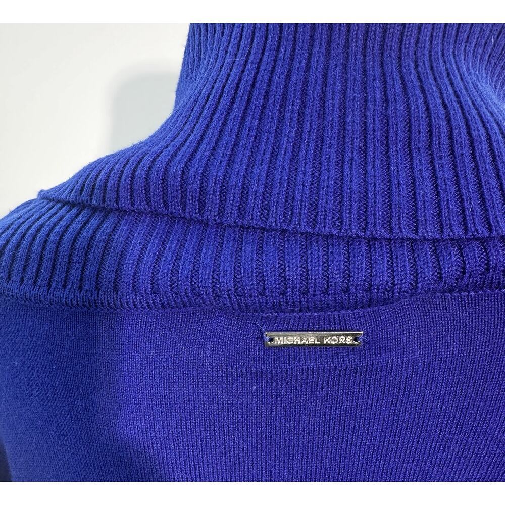 Michael Kors Womens M Royal Blue Fringe Hem Cowl Neck Sweater Cotton Blend - Picture 6 of 8